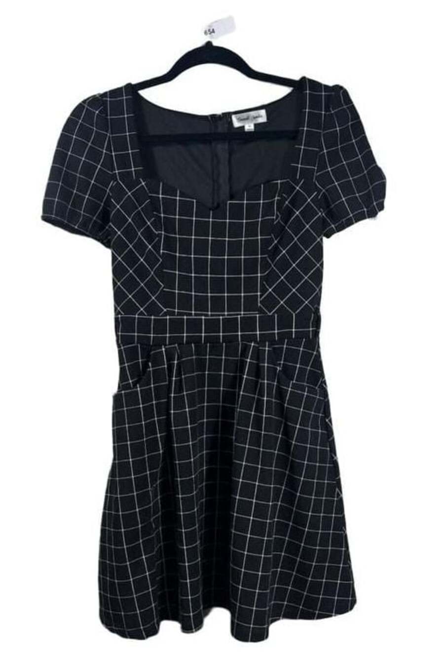 Emerald Sundae Black & White Grid Windowpane Plaid Mini Dress Short Sleeve  M